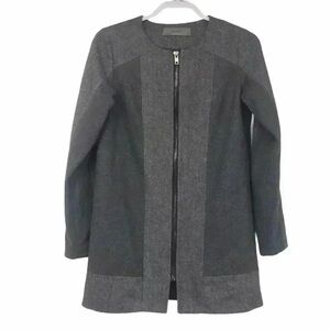 Women’s XS Wool Blend Longline Coat Herringbone Minimalist Zip Front Overcoat